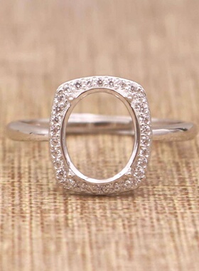 蛋形925银戴妃款戒指空托围锆代裸石镶嵌18k金多规格戒指空托活口