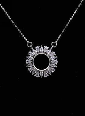 圆形925银戴妃款项链空托围锆代裸石镶嵌18k 首饰DIY项链空托