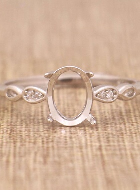 蛋形925银戴妃款戒指空托围锆代裸石镶嵌18k金多规格戒指空托活口