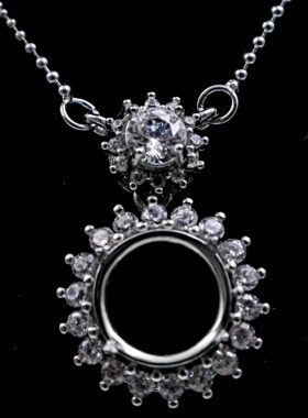 圆形925银戴妃款项链空托围锆代裸石镶嵌18k 首饰DIY项链空托