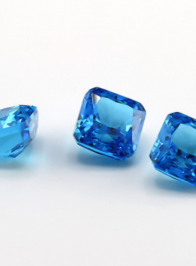 深海蓝正方倒角冰花切锆石裸石人造高碳钻戒指项链吊坠镶嵌用主石