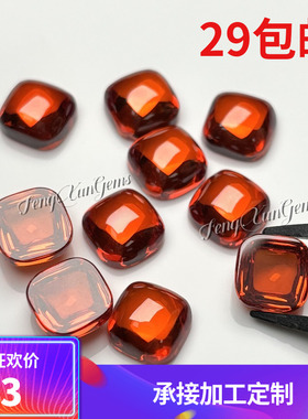 平底素面 桔红色 合成锆石 肥方裸钻 垫形 人造宝石戒面首饰镶嵌