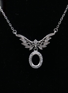 蛋形925银戴妃款项链空托围锆代裸石镶嵌18k 首饰DIY项链空托