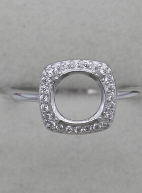 圆形925银戴妃款戒指空托围锆代裸石镶嵌18k金多规格戒指空托活口