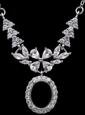 蛋形925银戴妃款项链空托围锆代裸石镶嵌18k 首饰DIY项链空托