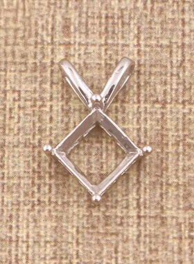 正方形925银戴妃款吊坠空托围锆代裸石镶嵌18k金 多规格吊坠空托