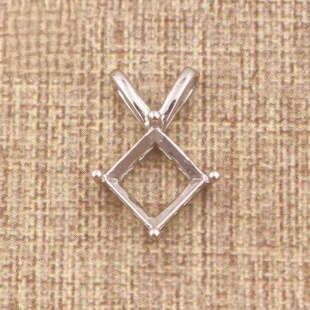 正方形925银戴妃款吊坠空托围锆代裸石镶嵌18k金 多规格吊坠空托