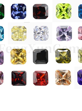 正方倒角车花合成锆石多色组合 彩色裸石镶嵌用主石珠宝人造cz
