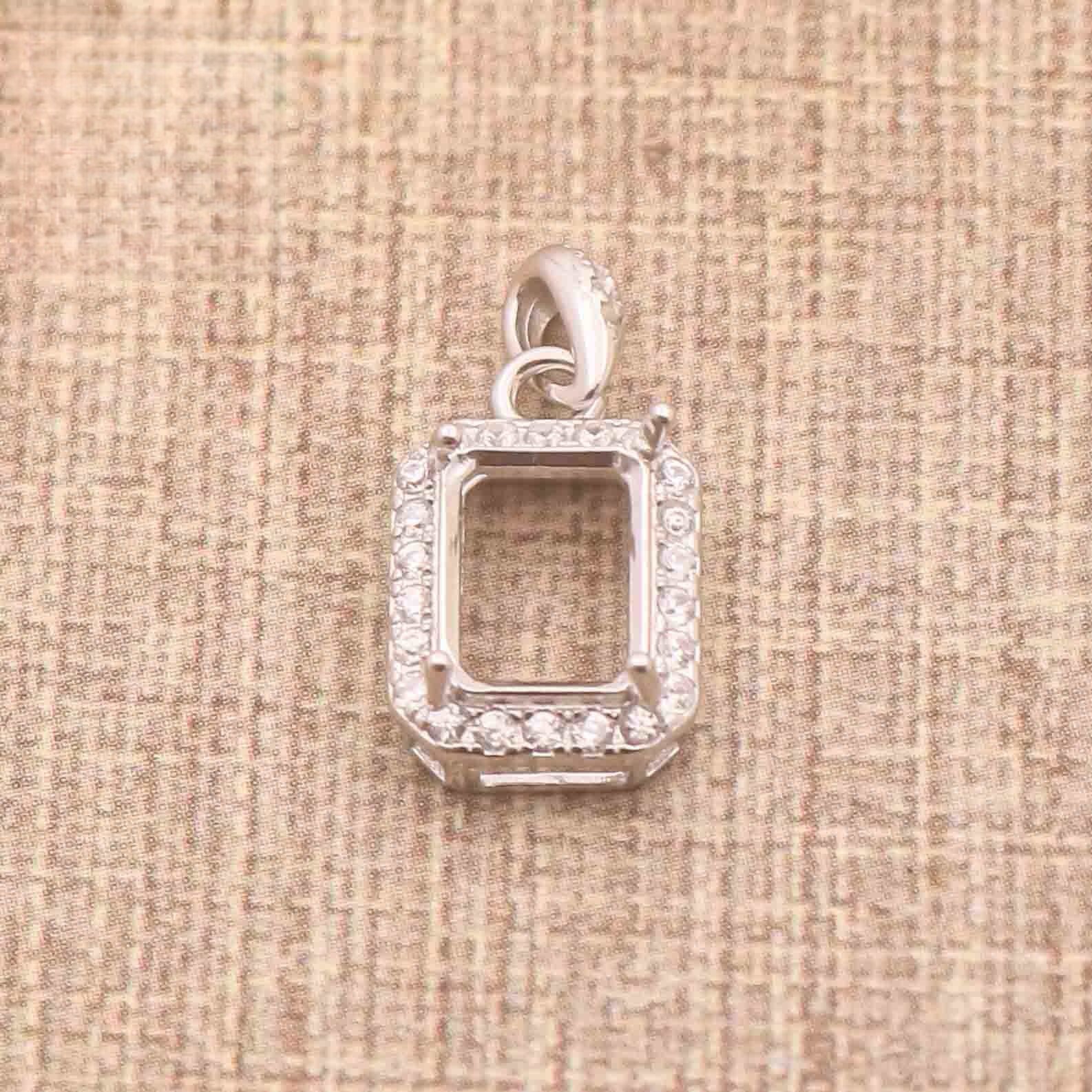 长方形925银戴妃款吊坠空托围锆代裸石镶嵌18k金 多规格吊坠空托