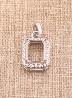 长方形925银戴妃款吊坠空托围锆代裸石镶嵌18k金 多规格吊坠空托