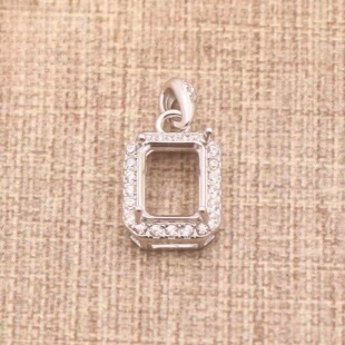 长方形925银戴妃款吊坠空托围锆代裸石镶嵌18k金 多规格吊坠空托