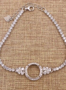 圆形925银戴妃款手链空托围锆代裸石镶嵌18k金多规格首饰手链空托