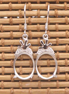 蛋形925银戴妃款耳坠空托围锆代裸石镶嵌18k金多规格耳坠首饰空托