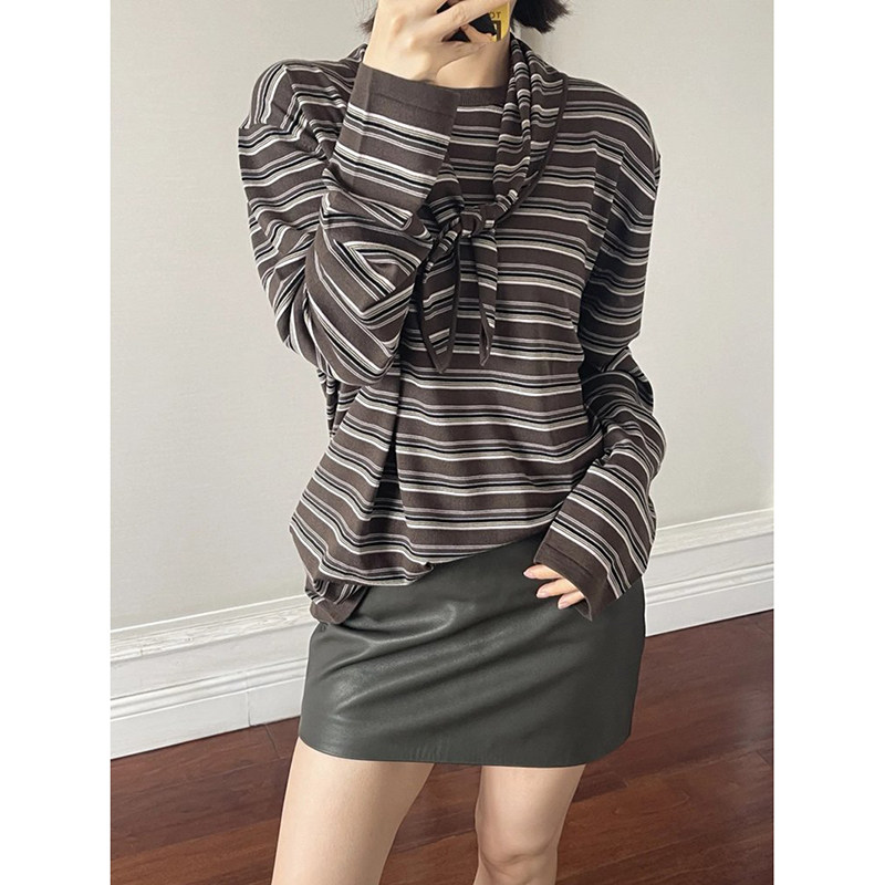 【领间诗律】48支双股真丝羊毛天丝撞色条纹圆领打底衫+三角巾女,女装/女士精品,毛针织衫,淘宝优惠券,粉丝福利购,淘宝优惠卷