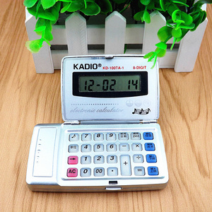 迷你便携折叠计算器KD-100TA带翻盖语音计算器软按键带时间闹铃