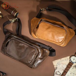 俄罗斯热销款 胸包多功能真皮腰包斜挎包男真皮男包批发 疯马皮男士