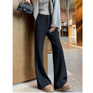 宽松休闲显瘦高腰拖地裤 2026春季 L6332 女薄款 裤 新款 黑色微喇西装