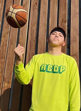 ABDP篮球长袖宽松运动休闲街头圆领落肩透气长袖开叉T恤热身服