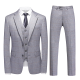 镂空图男士休闲西服套装三件套时尚修身礼服格子西装SJT6935P300，男装西服套装，电商D216