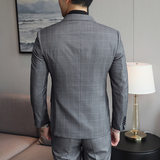 模特图-新款男士西服套装商务休闲格子西装二件套LJT6037P240，男装西服套装，电商D216