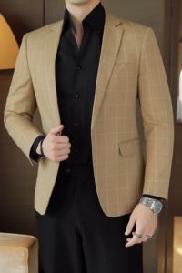 人模图2025新款男士休闲西服修身西装格子单西外套DX6907P165图片