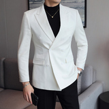 模特图新款男士休闲时尚西装外套修身双排扣单西上衣黑DX6030P165，男装西服套装，电商D216