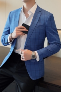 人模图2025新款男士休闲西服修身西装格子单西外套DX6910P165图片