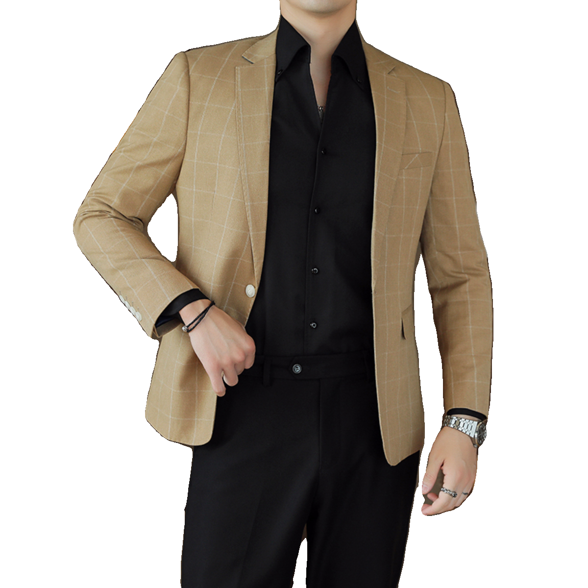 人模图2025新款男士休闲西服修身西装格子单西外套DX6907P165,男装西服套装,电商D216