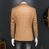 镂空图2025新款男士休闲西服修身西装格子单西外套DX6908P165，男装西服套装，电商D216
