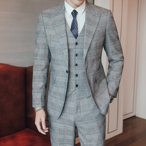 模特图-长期款S-5XL大码男士西服套装三件套6727P300,男装西服套装,电商D216
