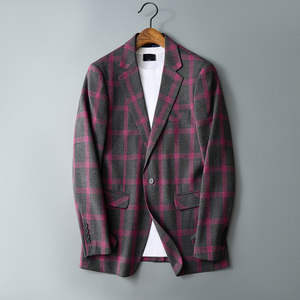 平铺图2025年男士休闲西服修身西装格子单西外套上衣DX6970P165,男装西服套装,电商D216