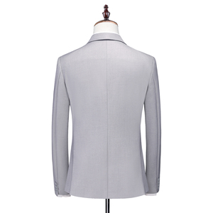 浅灰色M-6XL外贸西服套装三件套一粒扣2边开叉男士西装7001P190图片