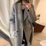 Весеннее двусторонное кашемировое длинное шерстяное шерстяное пальто, средней длины, премиум класс, в корейском стиле, увеличенная толщина