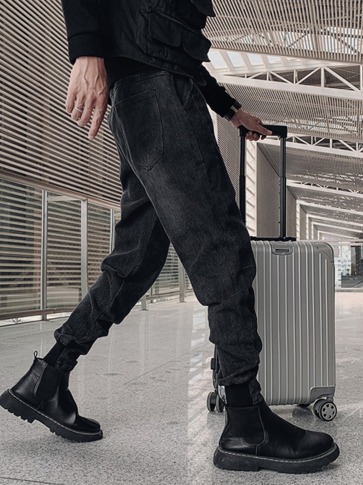 OBOY 봄 가을 잘 생긴 플러스 벨벳 오버올 남성 트렌디 브랜드 슬림 신축성 레깅스 캐주얼 다재다능한 스몰 레깅스 트렌디