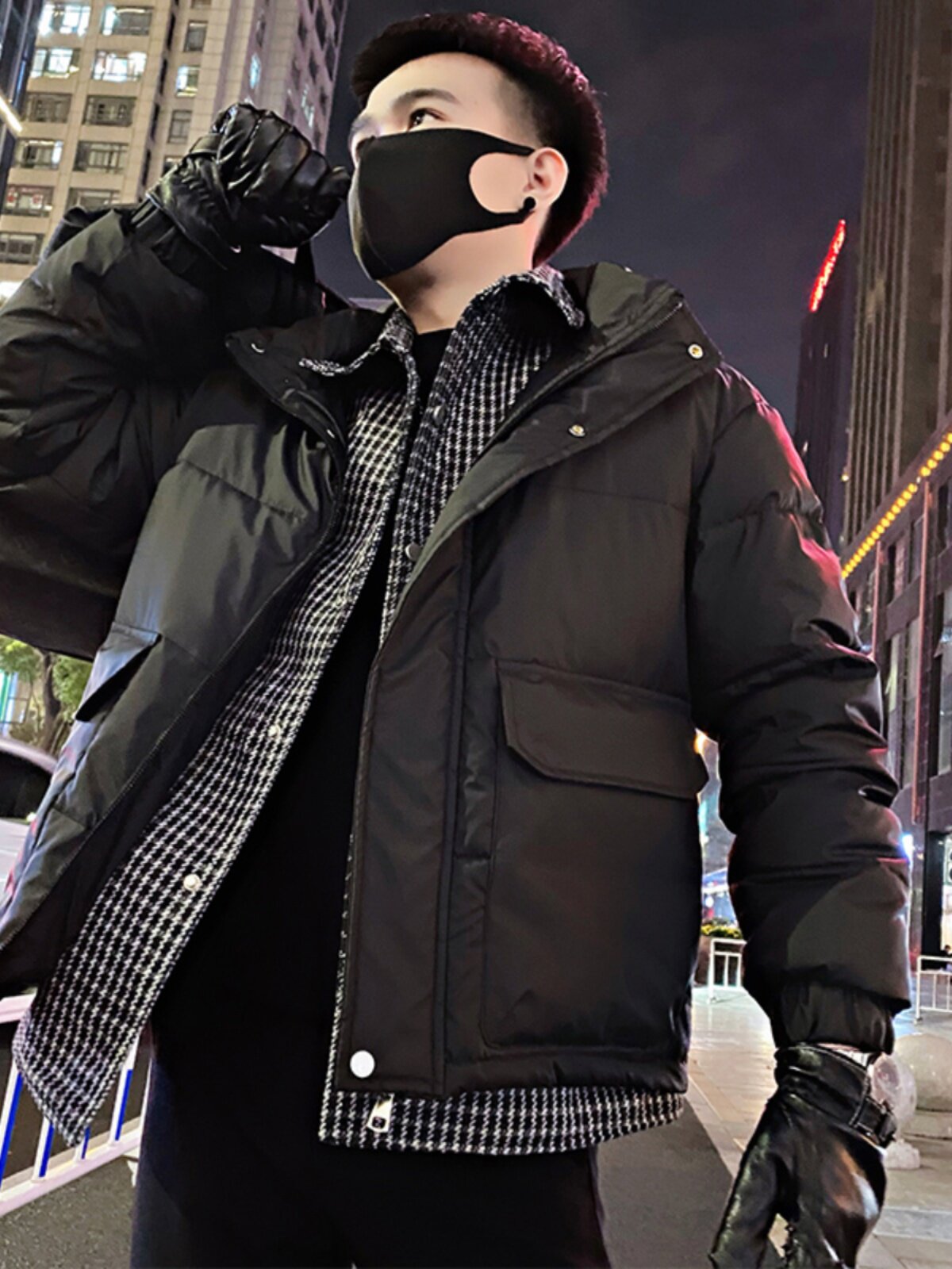 OBOY 겨울 접합 가짜 투피스 남성용 면 패딩 재킷 남성 트렌디 브랜드 잘 생긴 슬림 피트 두꺼운 따뜻한 재킷 면 패딩 재킷 유행