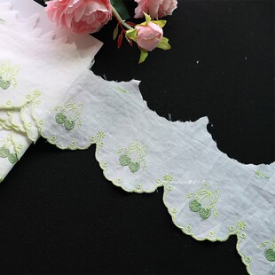8cm宽蝴蝶结樱桃刺绣棉布花边 童装娃衣手工饰品家纺服饰辅料布料