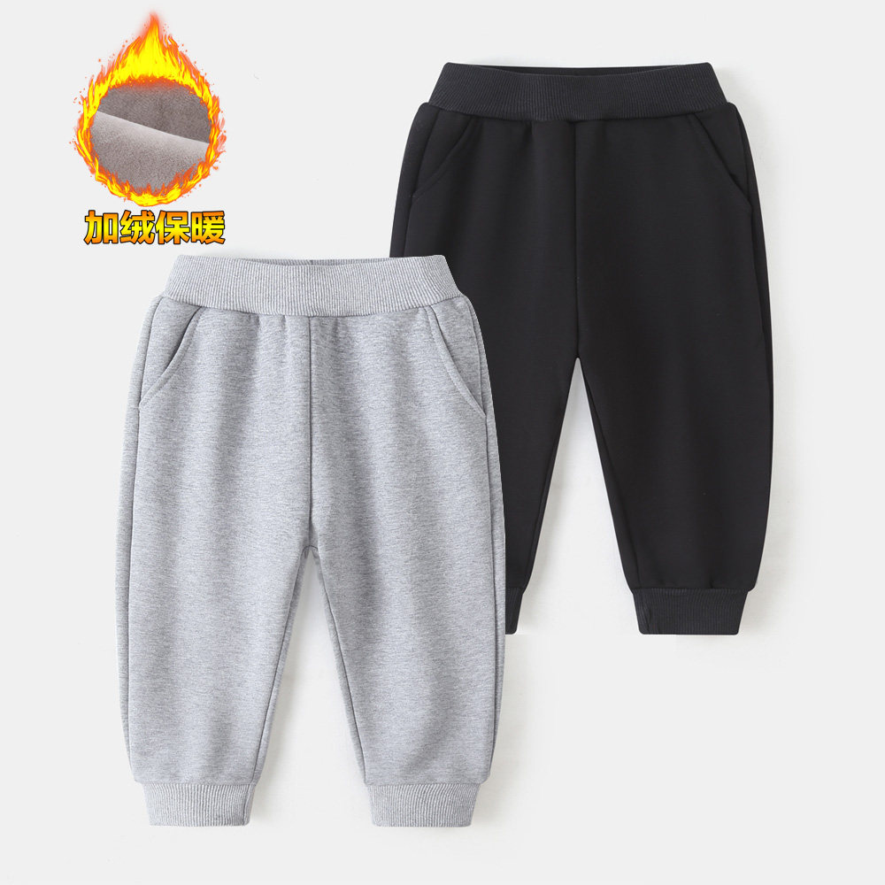 厚款儿童银狐绒运动长裤秋冬学生男童宝宝保暖裤子女童松紧裤外穿