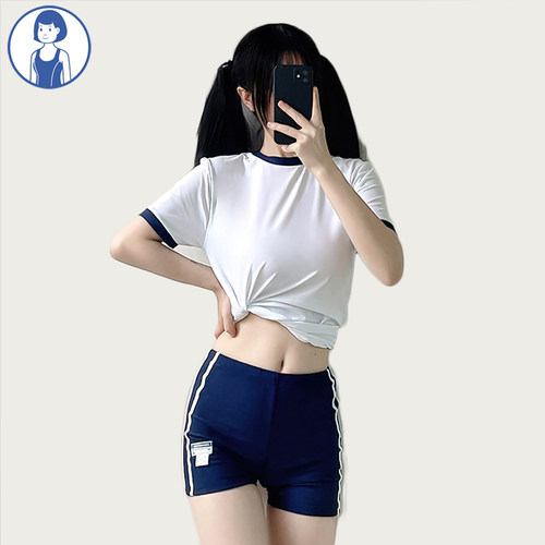 日系可爱少女藏蓝色体操服泳装女