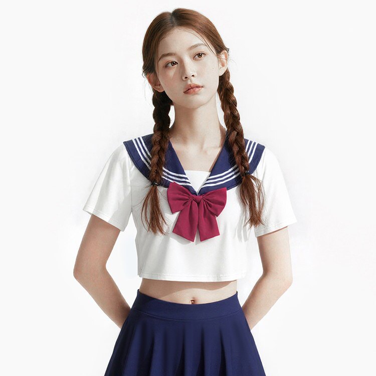 日系JK水手服显瘦裙式温泉泳衣