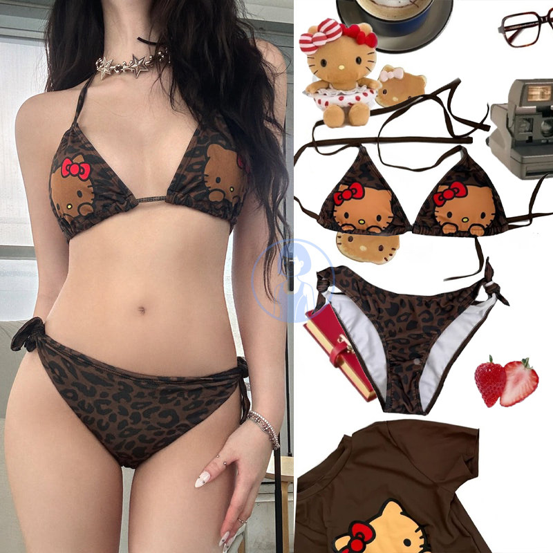甜妹可爱少女纯欲性感豹纹比基尼
