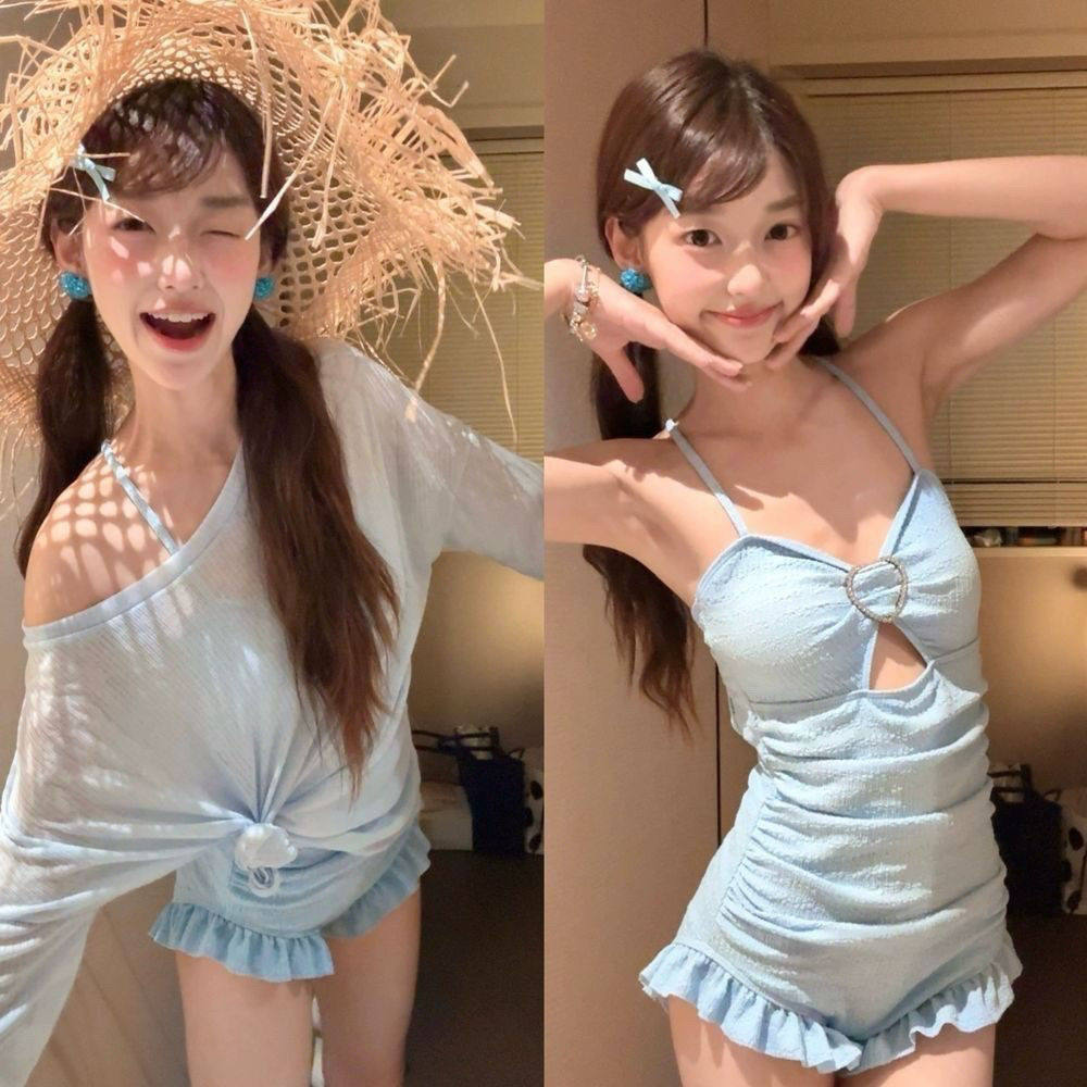 可爱少女遮肚显瘦连体泳衣保守