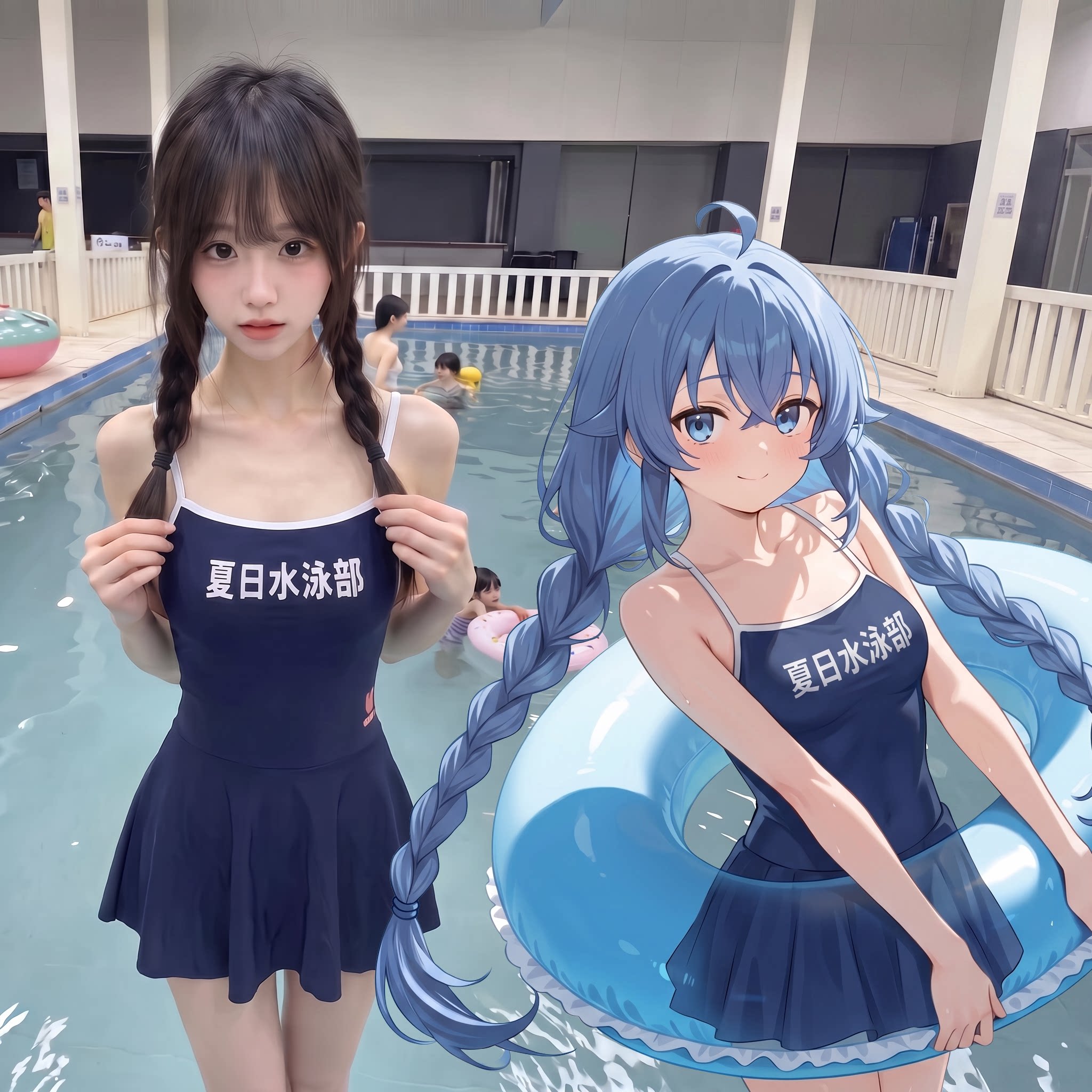 可爱少女甜妹藏蓝色吊带裙式保守平角裤显瘦遮肉连体泳衣温泉度假