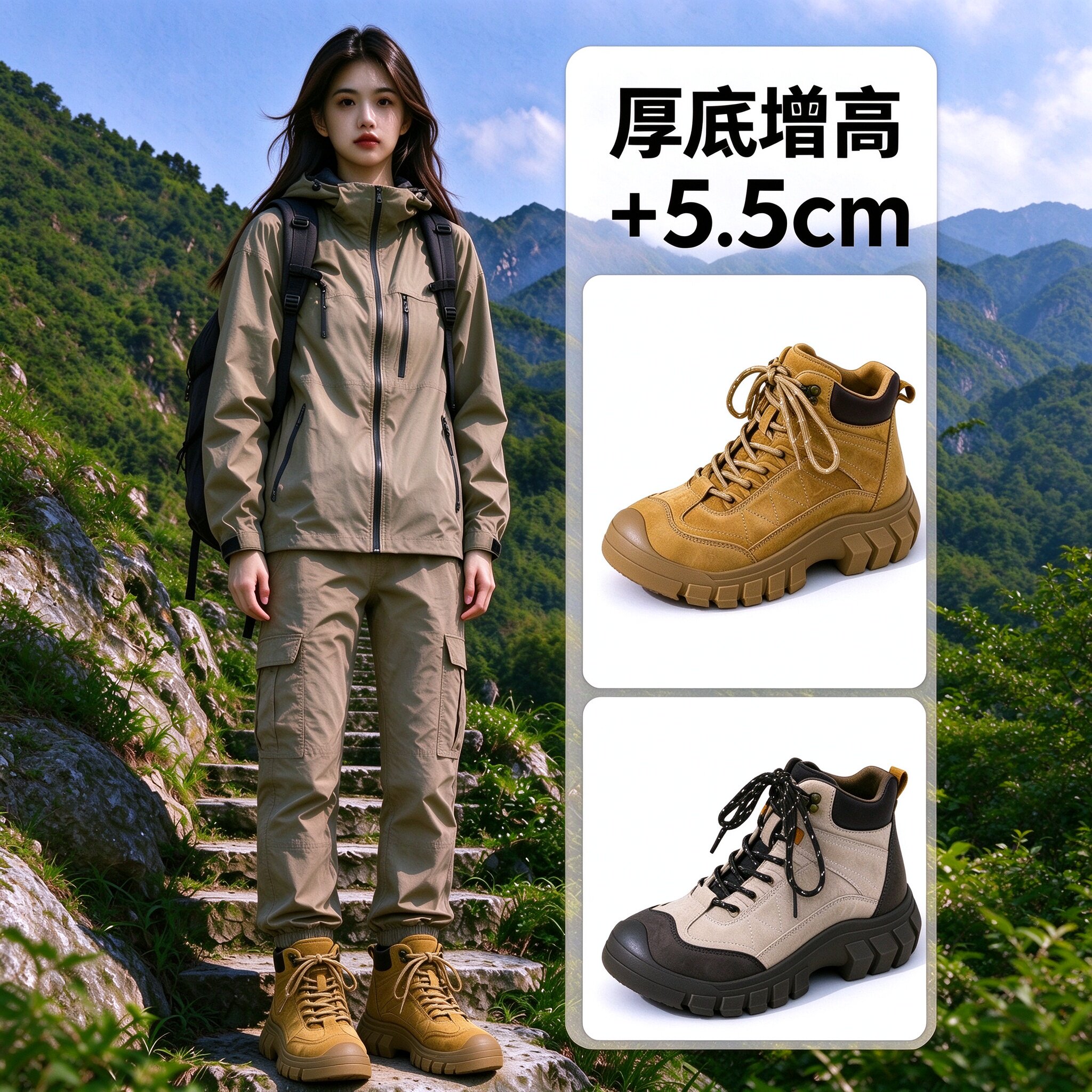 内增高真皮马丁靴女2026秋季新款工装靴户外徒步登山鞋英伦风短靴