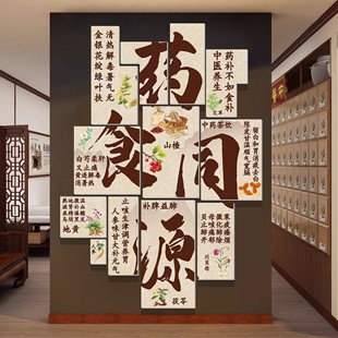 药食同源文化展示墙贴养生馆装饰画中医馆药材展示形象墙氛围布置