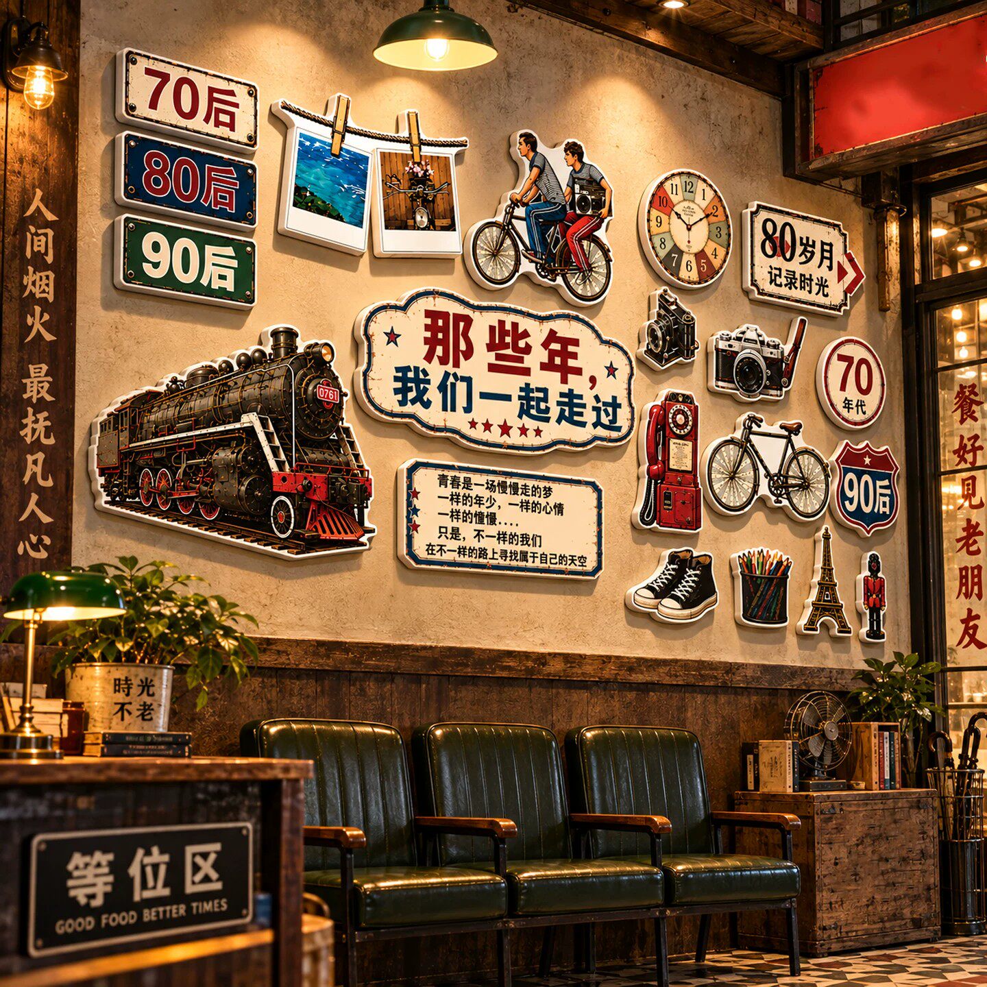市井复古怀旧风格餐饮饭店墙面装饰网红小酒馆烧烤火锅店氛围布置