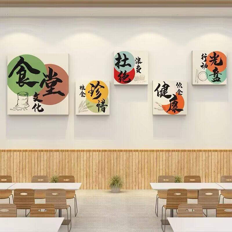 学校食堂文化墙贴纸画自助餐厅墙面装饰画员工餐饮店节约粮食标语