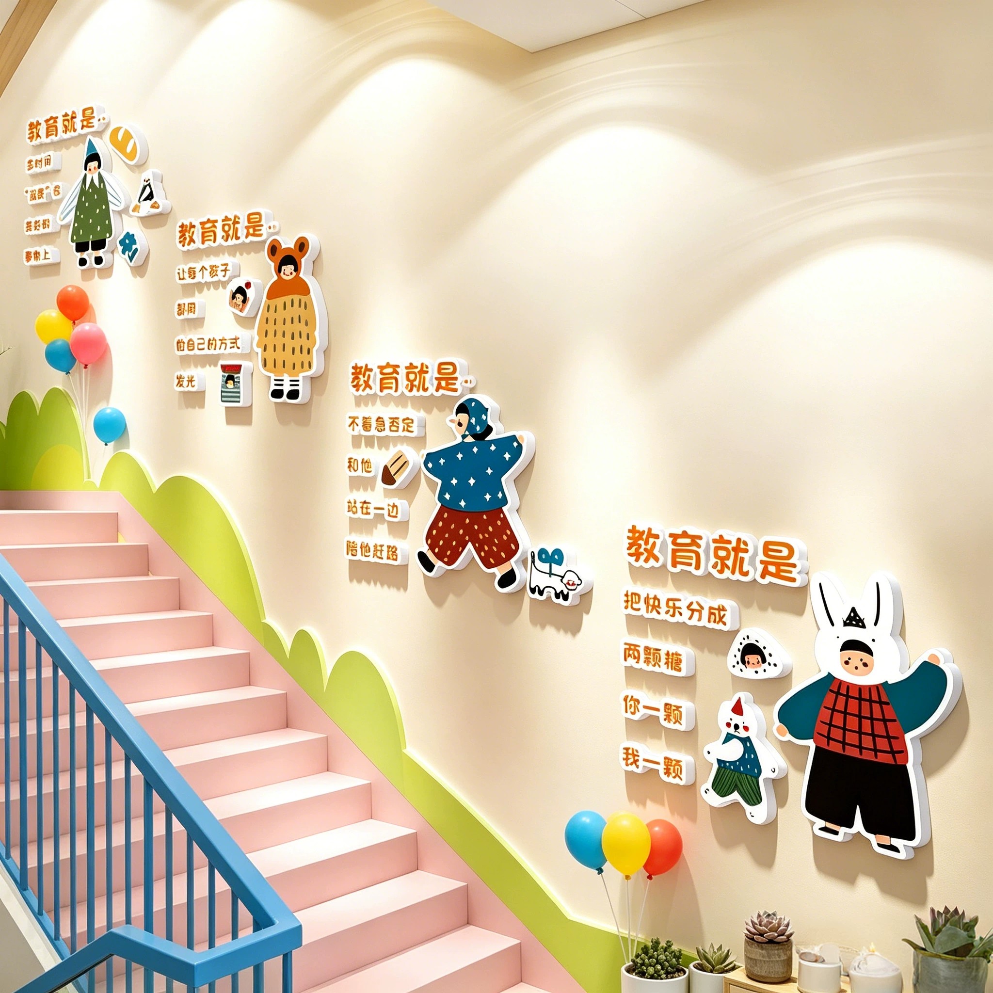 幼儿园环创教育主题托管班文化中心楼梯形象墙面装饰培训机构布置