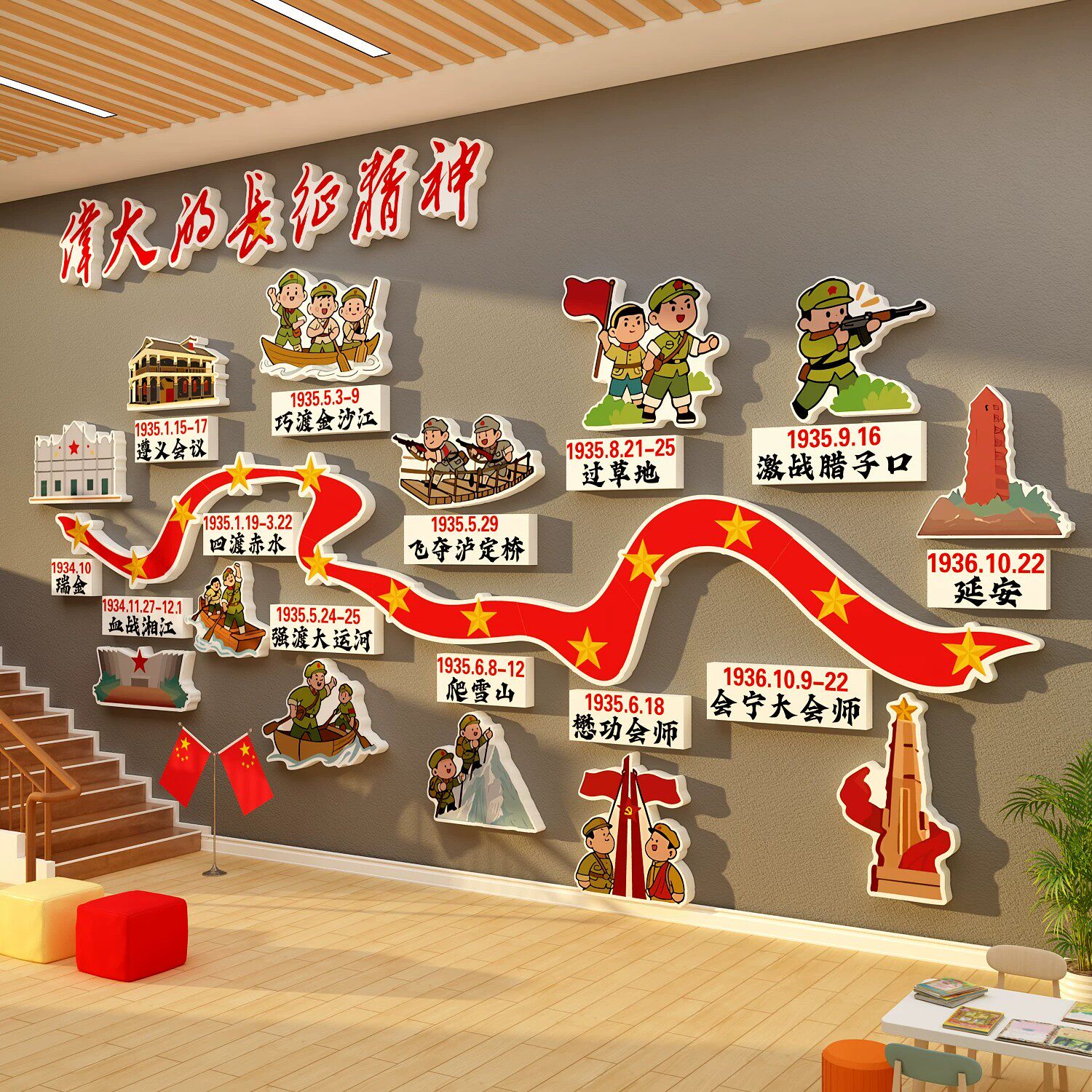 幼儿园红色爱国教育文化墙面装饰环创主题成品画长徵精神军旅事风图片