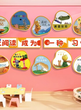 图书角布置装饰画幼儿园教室阅读区环创儿童书店绘本馆文化墙贴纸