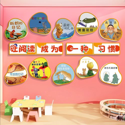 图书角布置装饰画幼儿园教室阅读区环创儿童书店绘本馆文化墙贴纸